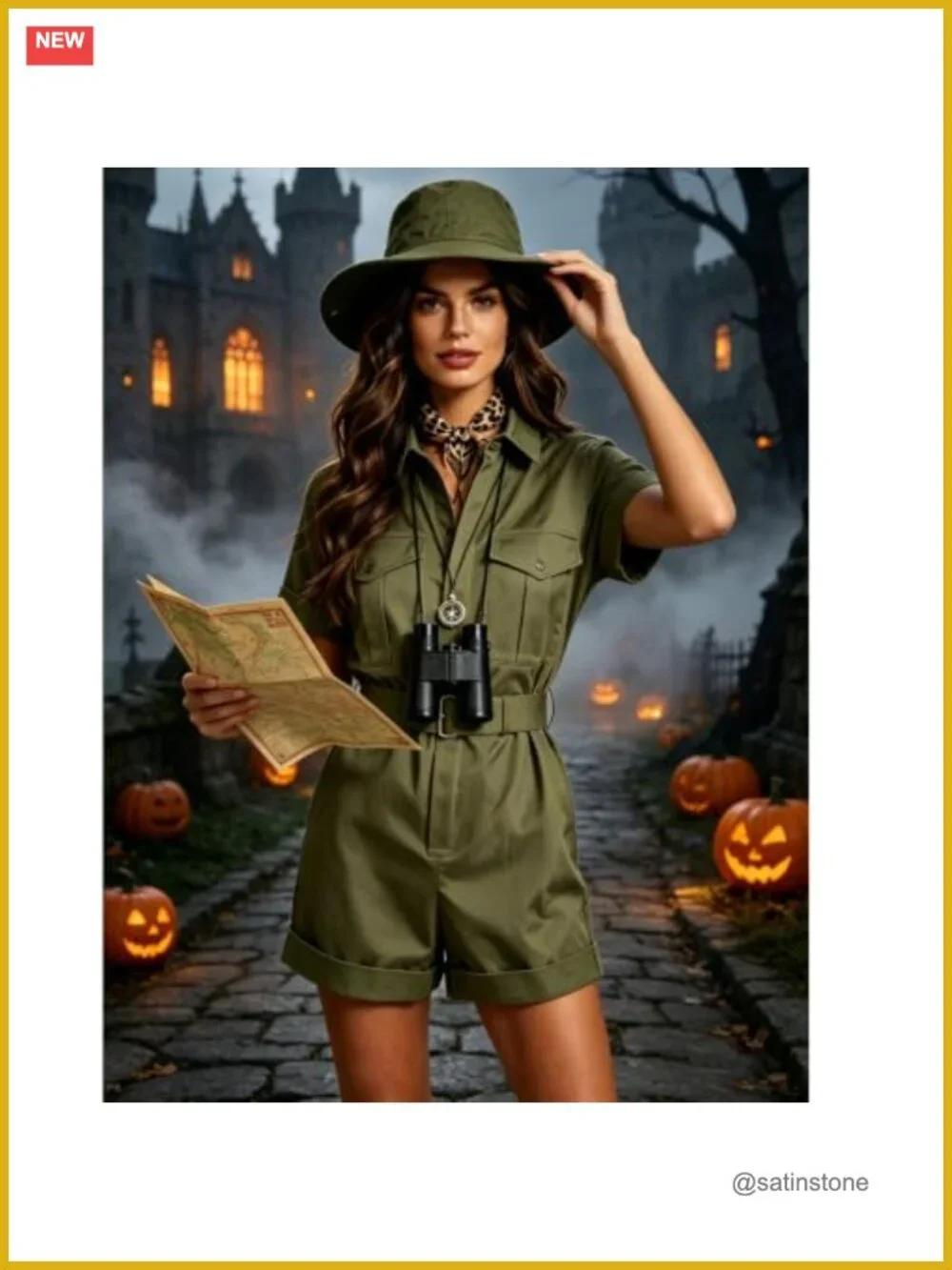 5-Piece Safari Explorer Costume Set for Women Adults Halloween Romper Hat Scarf